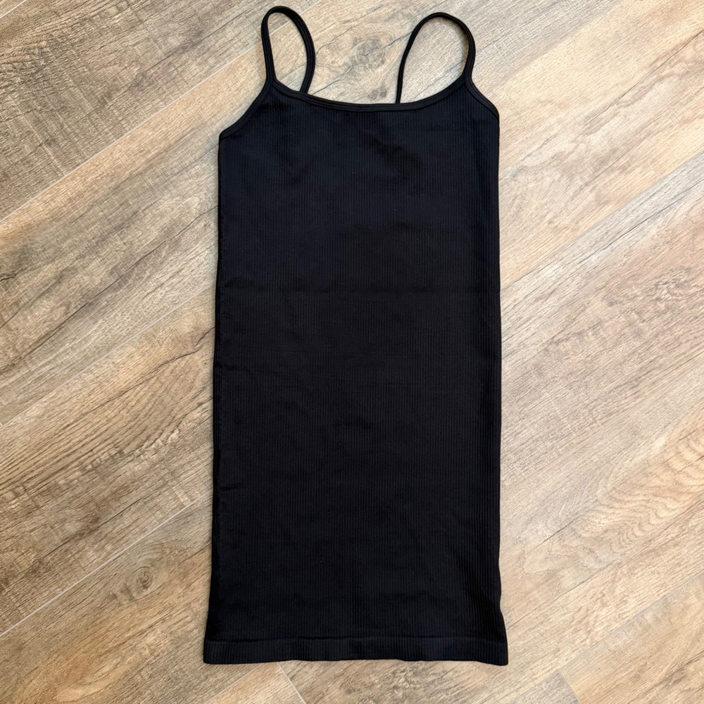 NEW OQQ Womens S Ribbed Seamless Mini Dress Black Adjustable Straps Bodycon 0584